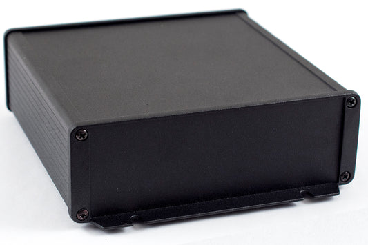 Hammond 1457T1602BK 1457 Series Watertight Extruded Aluminum Enclosure, IP65, Flanged Diecast Aluminum End Panels, 160 mm x 165 mm x 55 mm (6.30" x 6.51" x 2.15"), Black Powder Coated.