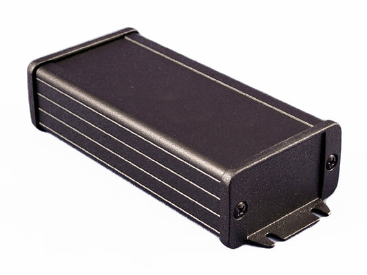 Hammond 1457C1202EBK 1457 Series EMI/RFI Shielded Watertight Extruded Aluminum Enclosure, IP65, Flanged Diecast Aluminum End Panels, 120 mm x 59 mm x 31 mm (4.73" x 2.32" x 1.21"), Black Powder Coated.