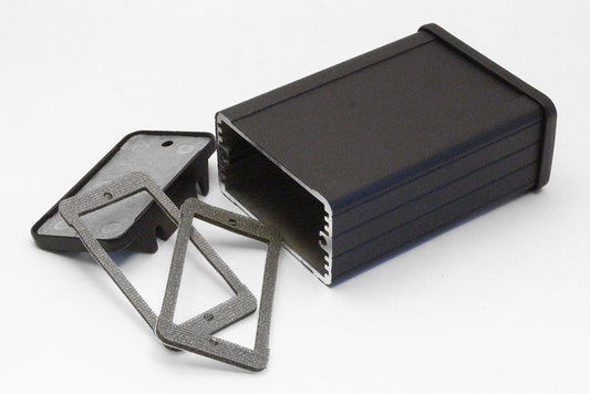 Hammond 1457C802EBK 1457 Series EMI/RFI Shielded Watertight Extruded Aluminum Enclosure, IP65, Flanged Diecast Aluminum End Panels, 80 mm x 59 mm x 31 mm (3.15" x 2.32" x 1.21"), Black Powder Coated.