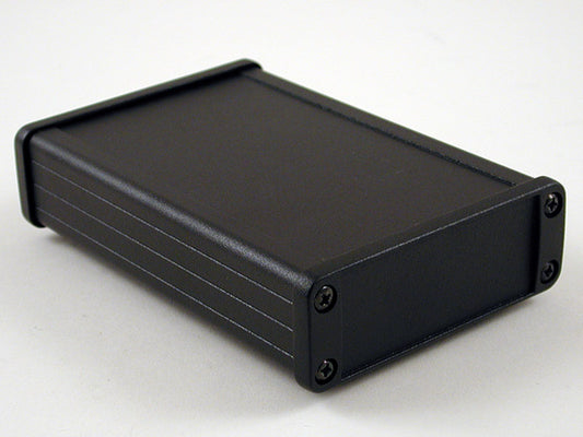 Hammond 1457J1201BK 1457 Series Watertight Extruded Aluminum Enclosure, IP65, Diecast Aluminum End Panels, 120 mm x 84 mm x 28 mm (4.73" x 3.30" x 1.12"), Black Powder Coated.