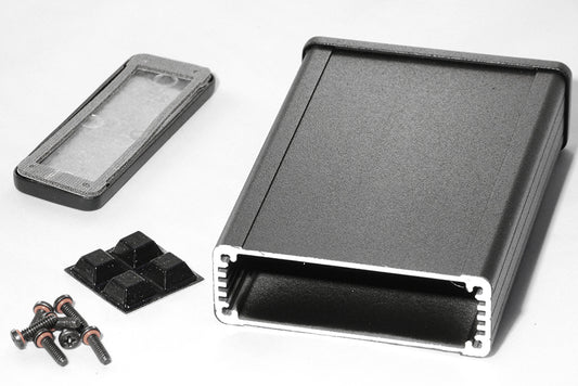 Hammond 1457J1201EBK 1457 Series EMI/RFI Shielded Watertight Extruded Aluminum Enclosure, IP65, Diecast Aluminum End Panels, 120 mm x 84 mm x 28 mm (4.73" x 3.30" x 1.12"), Black Powder Coated.