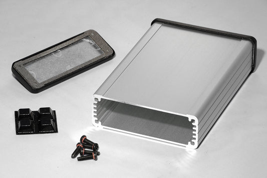 Hammond 1457J1202E 1457 Series EMI/RFI Shielded Watertight Extruded Aluminum Enclosure, IP65, Flanged Diecast Aluminum End Panels, 120 mm x 84 mm x 28 mm (4.73" x 3.30" x 1.12"), Clear Anodized.