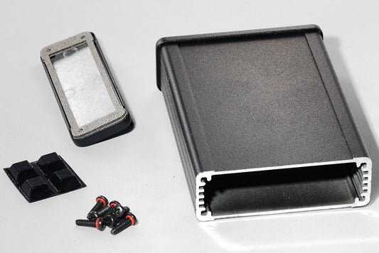 Hammond 1457J1202EBK 1457 Series EMI/RFI Shielded Watertight Extruded Aluminum Enclosure, IP65, Flanged Diecast Aluminum End Panels, 120 mm x 84 mm x 28 mm (4.73" x 3.30" x 1.12"), Black Powder Coated.