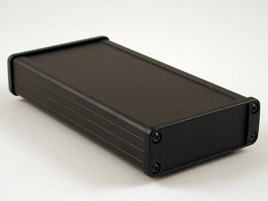Hammond 1457J1601BK 1457 Series Watertight Extruded Aluminum Enclosure, IP65, Diecast Aluminum End Panels, 160 mm x 84 mm x 28 mm (6.30" x 3.30" x 1.12"), Black Powder Coated.