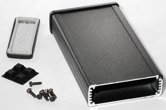 Hammond 1457J1601EBK 1457 Series EMI/RFI Shielded Watertight Extruded Aluminum Enclosure, IP65, Diecast Aluminum End Panels, 160 mm x 84 mm x 28 mm (6.30" x 3.30" x 1.12"), Black Powder Coated.