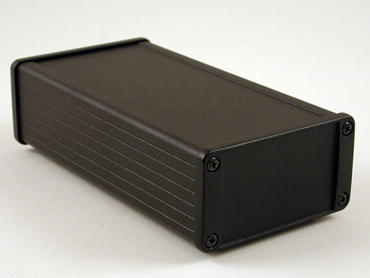 Hammond 1457K1601BK 1457 Series Watertight Extruded Aluminum Enclosure, IP65, Diecast Aluminum End Panels, 160 mm x 84 mm x 44 mm (6.30" x 3.30" x 1.73"), Black Powder Coated.