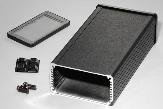 Hammond 1457K1601EBK 1457 Series EMI/RFI Shielded Watertight Extruded Aluminum Enclosure, IP65, Diecast Aluminum End Panels, 160 mm x 84 mm x 44 mm (6.30" x 3.30" x 1.73"), Black Powder Coated.