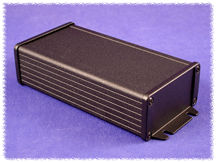 Hammond 1457K1602BK 1457 Series Watertight Extruded Aluminum Enclosure, IP65, Flanged Diecast Aluminum End Panels, 160 mm x 84 mm x 44 mm (6.30" x 3.30" x 1.73"), Black Powder Coated.