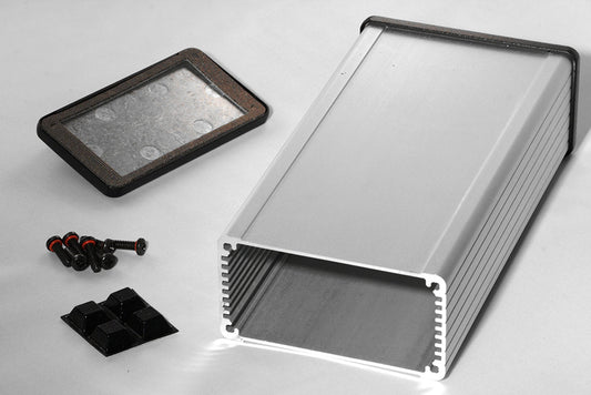 Hammond 1457K1602E 1457 Series EMI/RFI Shielded Watertight Extruded Aluminum Enclosure, IP65, Flanged Diecast Aluminum End Panels, 160 mm x 84 mm x 44 mm (6.30" x 3.30" x 1.73"), Clear Anodized.