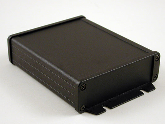 Hammond 1457L1202BK 1457 Series Watertight Extruded Aluminum Enclosure, IP65, Flanged Diecast Aluminum End Panels, 120 mm x 104 mm x 32 mm (4.73" x 4.09" x 1.26"), Black Powder Coated.