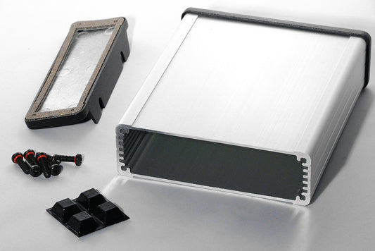 Hammond 1457L1202E 1457 Series EMI/RFI Shielded Watertight Extruded Aluminum Enclosure, IP65, Flanged Diecast Aluminum End Panels, 120 mm x 104 mm x 32 mm (4.73" x 4.09" x 1.26"), Clear Anodized.