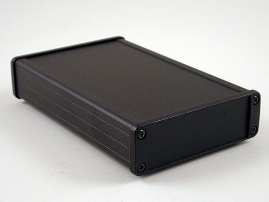 Hammond 1457L1601BK 1457 Series Watertight Extruded Aluminum Enclosure, IP65, Diecast Aluminum End Panels, 160 mm x 104 mm x 32 mm (6.30" x 4.09" x 1.26"), Black Powder Coated.