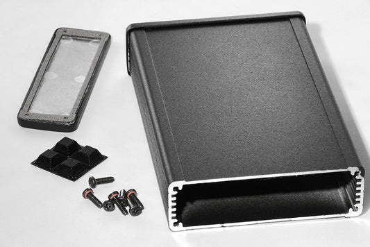 Hammond 1457L1601EBK 1457 Series EMI/RFI Shielded Watertight Extruded Aluminum Enclosure, IP65, Diecast Aluminum End Panels, 160 mm x 104 mm x 32 mm (6.30" x 4.09" x 1.26"), Black Powder Coated.