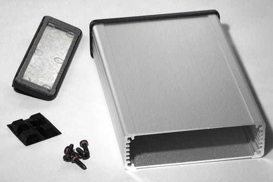 Hammond 1457L1602E 1457 Series EMI/RFI Shielded Watertight Extruded Aluminum Enclosure, IP65, Flanged Diecast Aluminum End Panels, 160 mm x 104 mm x 32 mm (6.30" x 4.09" x 1.26"), Clear Anodized.
