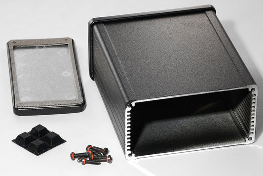 Hammond 1457N1201EBK 1457 Series EMI/RFI Shielded Watertight Extruded Aluminum Enclosure, IP65, Diecast Aluminum End Panels, 120 mm x 104 mm x 55 mm (4.73" x 4.09" x 2.15"), Black Powder Coated.
