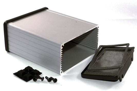 Hammond 1457N1202E 1457 Series EMI/RFI Shielded Watertight Extruded Aluminum Enclosure, IP65, Flanged Diecast Aluminum End Panels, 120 mm x 104 mm x 55 mm (4.73" x 4.09" x 2.15"), Clear Anodized.