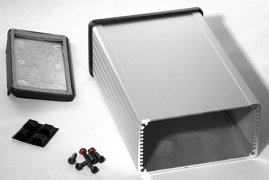 Hammond 1457N1602E 1457 Series EMI/RFI Shielded Watertight Extruded Aluminum Enclosure, IP65, Flanged Diecast Aluminum End Panels, 160 mm x 104 mm x 55 mm (6.30" x 4.09" x 2.15"), Clear Anodized.