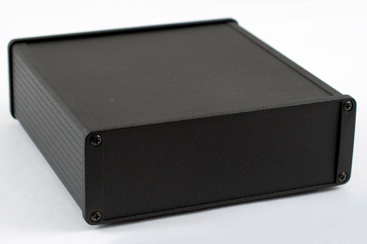Hammond 1457T1601BK 1457 Series Watertight Extruded Aluminum Enclosure, IP65, Diecast Aluminum End Panels, 160 mm x 165 mm x 55 mm (6.30" x 6.51" x 2.15"), Black Powder Coated.