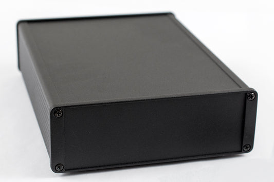 Hammond 1457T2201BK 1457 Series Watertight Extruded Aluminum Enclosure, IP65, Diecast Aluminum End Panels, 220 mm x 165 mm x 55 mm (8.66" x 6.51" x 2.15"), Black Powder Coated.