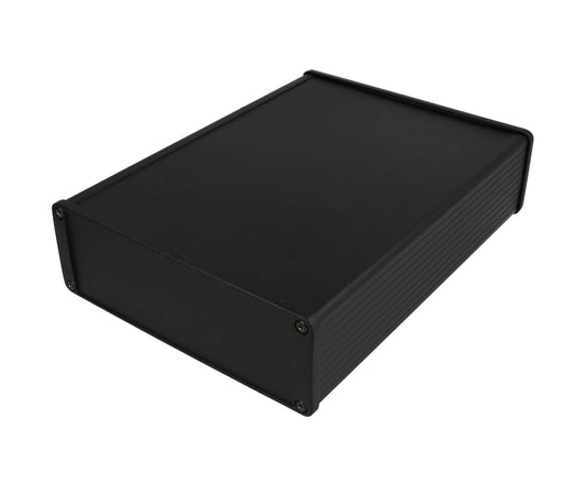 Hammond 1457T2201EBK 1457 Series EMI/RFI Shielded Watertight Extruded Aluminum Enclosure, IP65, Diecast Aluminum End Panels, 220 mm x 165 mm x 55 mm (8.66" x 6.51" x 2.15"), Black Powder Coated.