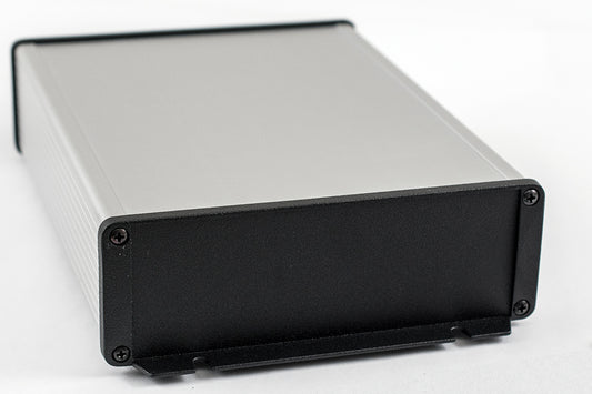 Hammond 1457T2202 1457 Series Watertight Extruded Aluminum Enclosure, IP65, Flanged Diecast Aluminum End Panels, 220 mm x 165 mm x 55 mm (8.66" x 6.51" x 2.15"), Clear Anodized.