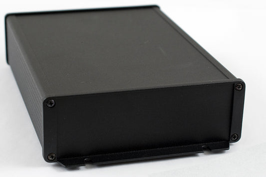 Hammond 1457T2202BK 1457 Series Watertight Extruded Aluminum Enclosure, IP65, Flanged Diecast Aluminum End Panels, 220 mm x 165 mm x 55 mm (8.66" x 6.51" x 2.15"), Black Powder Coated.