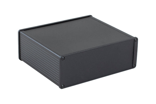 Hammond 1457U1601EBK 1457 Series EMI/RFI Shielded Watertight Extruded Aluminum Enclosure, IP65, Diecast Aluminum End Panels, 160 mm x 191 mm x 68 mm (6.30" x 7.52" x 2.68"), Black Powder Coated.