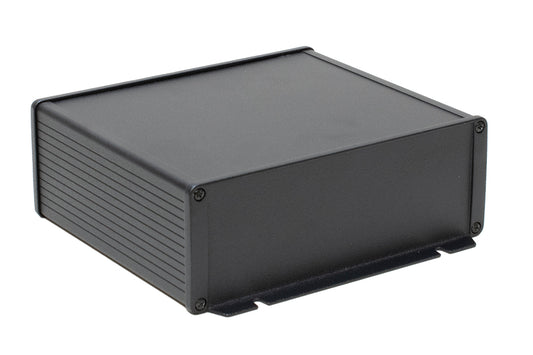 Hammond 1457U1602BK 1457 Series Watertight Extruded Aluminum Enclosure, IP65, Flanged Diecast Aluminum End Panels, 160 mm x 191 mm x 68 mm (6.30" x 7.52" x 2.68"), Black Powder Coated.
