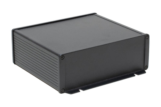 Hammond 1457U1602EBK 1457 Series EMI/RFI Shielded Watertight Extruded Aluminum Enclosure, IP65, Flanged Diecast Aluminum End Panels, 160 mm x 191 mm x 68 mm (6.30" x 7.52" x 2.68"), Black Powder Coated.