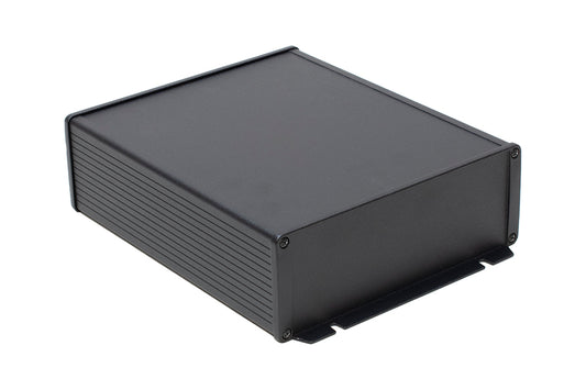 Hammond 1457U2202EBK 1457 Series EMI/RFI Shielded Watertight Extruded Aluminum Enclosure, IP65, Flanged Diecast Aluminum End Panels, 220 mm x 191 mm x 68 mm (8.66" x 7.52" x 2.68"), Black Powder Coated.