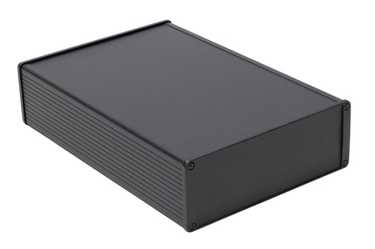 Hammond 1457U2801BK 1457 Series Watertight Extruded Aluminum Enclosure, IP65, Diecast Aluminum End Panels, 280 mm x 191 mm x 68 mm (11.02" x 7.52" x 2.68"), Black Powder Coated.