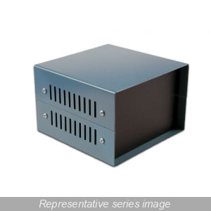 Hammond 1458C4 1458 Series Steel Instrument Enclosure, Solid Top and Bottom, 18 Gauge Steel with Aluminum End Panels, 6" x 6" x 4", Satin Black.