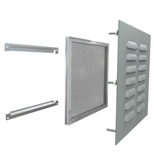 Hammond 1481L3R810GY Type 3R Louvered Vent Kit, 9.00" x 10.30", Indoor/Outdoor Enclosure Ventilation, Steel/ANSI 61 Gray.