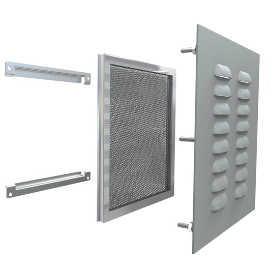 Hammond 1481L3R88GY Type 3R Louvered Vent Kit, 8.69" x 8.30", Indoor/Outdoor Enclosure Ventilation, Steel/ANSI 61 Gray.