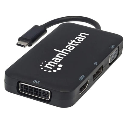 Manhattan 152600 USB Type-C 4-in-1 Audio/Video Converter, USB 3.1 Type-C Male to HDMI, DP, VGA, DVI-I Female, Black