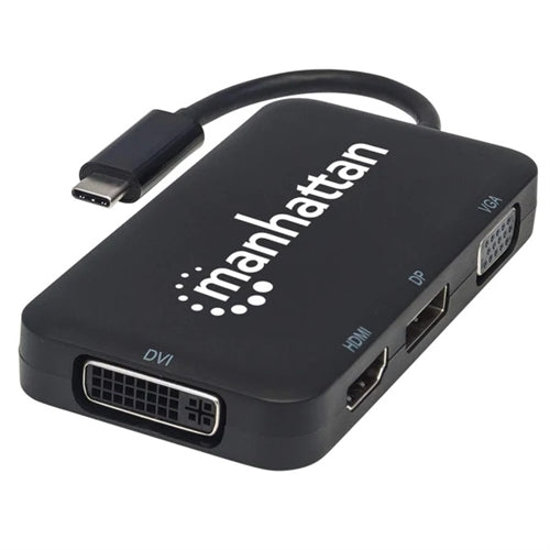 Manhattan 152600 USB Type-C 4-in-1 Audio/Video Converter, USB 3.1 Type-C Male to HDMI, DP, VGA, DVI-I Female, Black