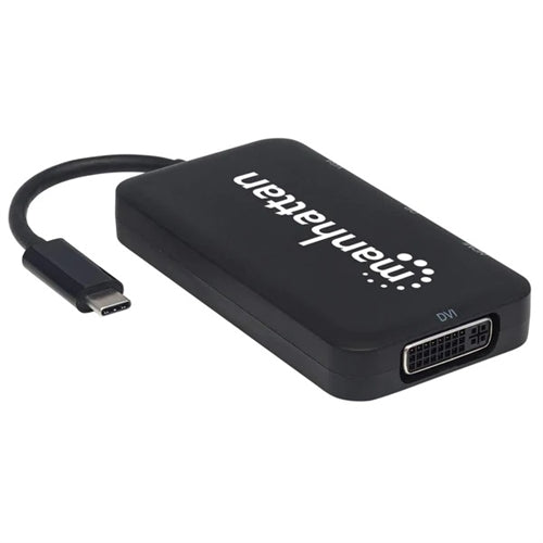 Manhattan 152600 USB Type-C 4-in-1 Audio/Video Converter, USB 3.1 Type-C Male to HDMI, DP, VGA, DVI-I Female, Black