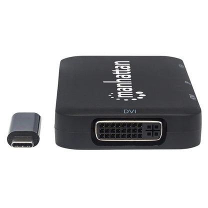 Manhattan 152600 USB Type-C 4-in-1 Audio/Video Converter, USB 3.1 Type-C Male to HDMI, DP, VGA, DVI-I Female, Black