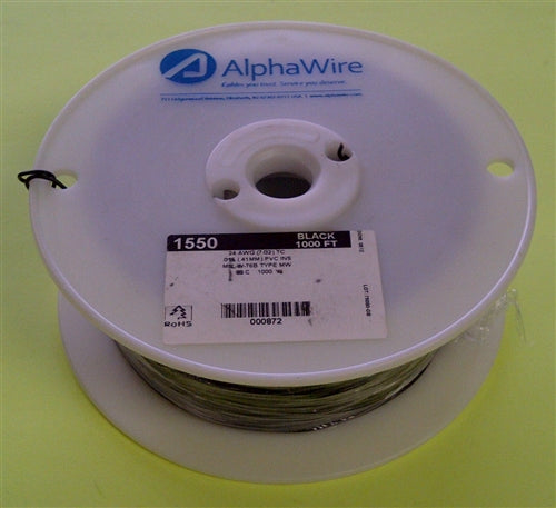 Alpha 24AWG Stranded Black Hookup Wire 1550-1000BLK (1000 Feet)