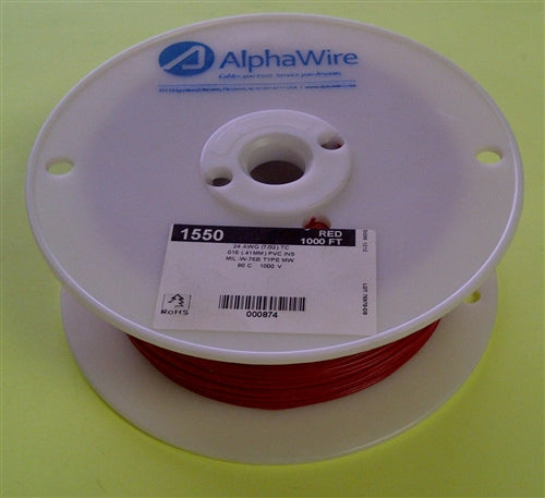 Alpha 24AWG Stranded Red Hookup Wire 1550-1000RED (1000 Feet)