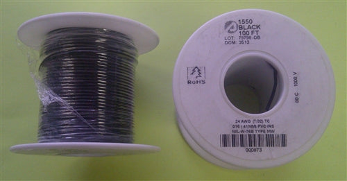 Alpha 24AWG Stranded Black Hookup Wire 1550-100BLK (100 Feet)