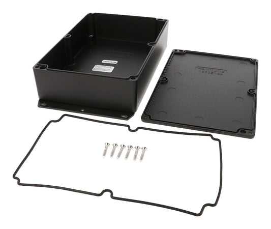 Hammond 1550Z124FBK Black Watertight Flanged Diecast Aluminum Enclosure 9.8" x 5.77" x 2.27"