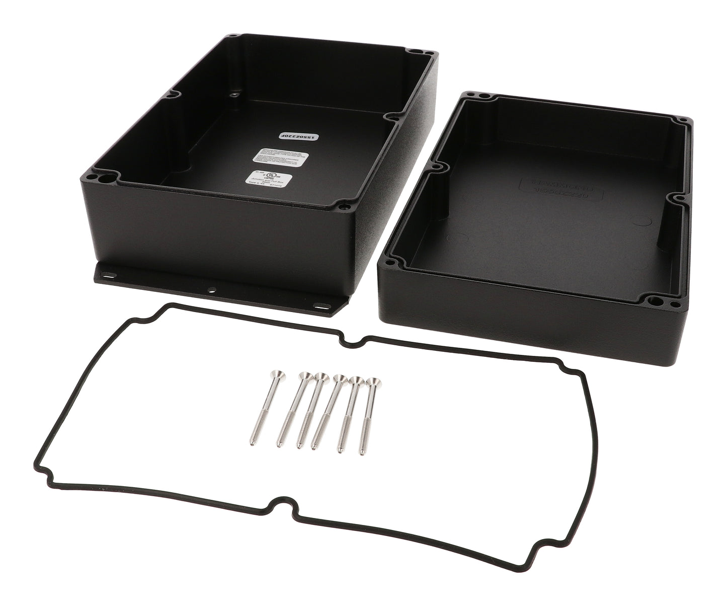 Hammond 1550Z220FBK Black Watertight Flanged Diecast Aluminum Enclosure 9.8" x 5.77" x 3.35"