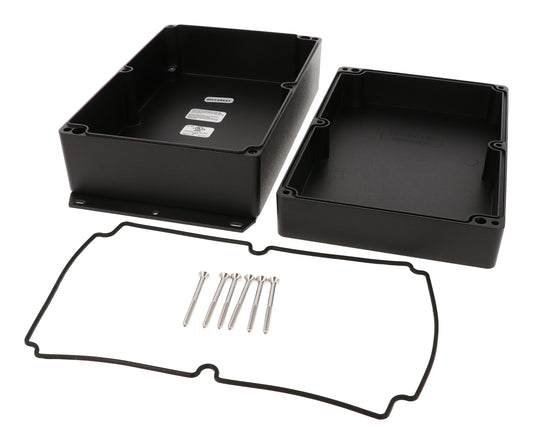Hammond 1550Z220FBK Black Watertight Flanged Diecast Aluminum Enclosure 9.8" x 5.77" x 3.35"
