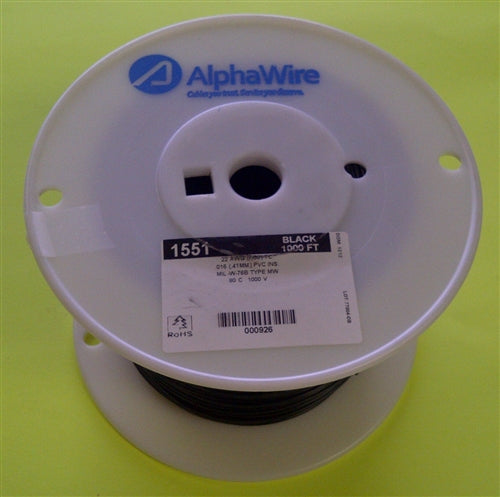 Alpha 22AWG Stranded Black Hookup Wire 1551-1000BLK (1000 Feet)