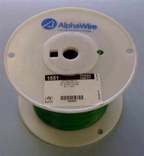 Alpha 22AWG Stranded Green Hookup Wire 1551-1000GRN (1000 Feet)