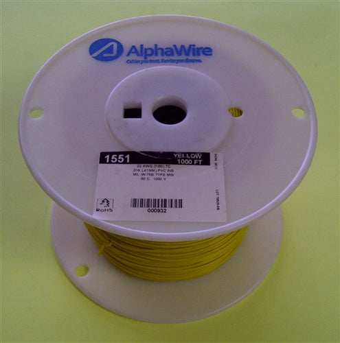 Alpha 22AWG Stranded Yellow Hookup Wire 1551-1000YEL (1000 Feet)