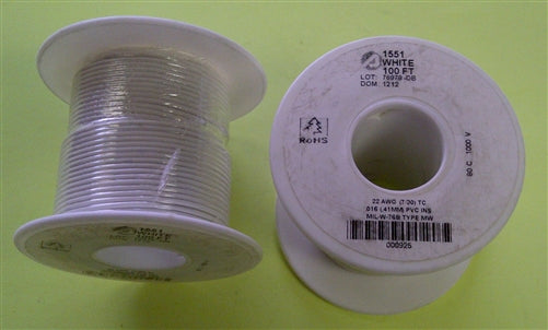 Alpha 22AWG Stranded White Hookup Wire 1551-100WHT (100 Feet)