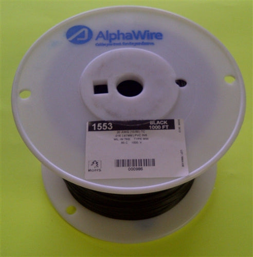 Alpha 20AWG Stranded Black Hookup Wire 1553-1000BLK (1000 Feet)