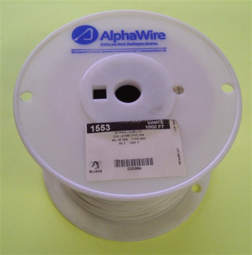Alpha 20AWG Stranded White Hookup Wire 1553-1000WHT (1000 Feet)
